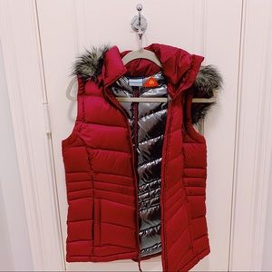 NWOT WOMENS PURPLE COLUMBIA-SPORTSWEAR METALLIC OMNI-HEAT FLUFFY DOWN HOOD VEST